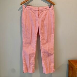 Brooks Brothers Natalie Fit Coral Pink Seersucker Striped Preppy Ankle Pants 4